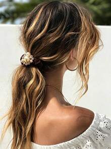2/1 Fashionable Multi-Purpose High Elasticity Pearl Hair Clips, Perfect For Ponytails And High Buns, Essential Hair Accessory | Fashionable Hair Ties, Suitable For Various Outfit Matching, Ideal For Commuting, Work, Campus, Back To School Season, Perfect Gift For Friends And Family - Multicolor - View 7