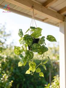 17.72in Artificial Pothos Hanging Plant In Pot, Lifelike Trailing Vine Greenery, Real Touch Faux Green Plant For Indoor Outdoor Home Decor - Multicolor - View 5