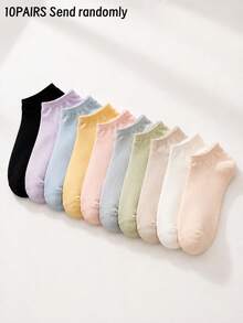 10 Pairs Solid Color Dopamine Palette Spring/Summer Sports Casual Short Socks - Multicolor - View 7