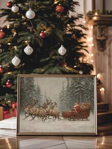 1pc Vintage Winter Sleigh Wall Art Print, Rustic Christmas Mural Canvas Poster, Suitable For Bedroom, Living Room, Kitchen, Canvas Wall Art, Fun Bathroom Decor, Room Decor, Home Decor, Dorm Decor, College Decor, Christmas Holiday Gift, Framed/Unframed - 1pc - View 7