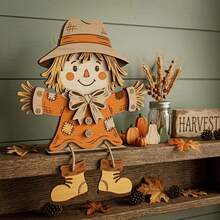 2D Flat Wooden Autumn Pastoral Country Style Desktop Decor, Autumn Hanging Leg Decoration, Scarecrow, Ghost, Gnome, Turkey Shaped Ornaments - A - View 8
