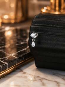 AnlaScheer 1pc Moissanite 925 Sterling Silver Teardrop Shaped 4-Stone Flat Back Cartilage Conch Piercing Stud Earrings, Women's Engagement Wedding Bridal Jewelry - Silver - View 5