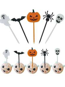 10PCS Halloween Fruit Forks, Party Decoration Cake Dessert Forks, Toothpicks, Dessert, Pastry, Pumpkin, Party Gathering Decoration, Multi-Color Random - Multi-color Halloween Fruit Forks 10pcs - View 6