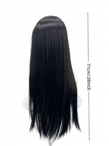 Wig Panjang Lurus Halus dengan Belahan Tengah Warna Gelap, Potongan Rambut Panjang Lurus Gaya Gotik, Kostum Cosplay Karakter Pesta Rumah Hantu Halloween, Hiasan Kepala untuk Menata Suasana Keren - Hitam - View 8