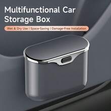 Car Door Hanging Trash Can, Press‑Type Flip Lid Vehicle Waste Bin, Multi‑Purpose Car Interior Storage Organizer For Door Side, Universal Automotive Garbage Container - 1pc - View 1