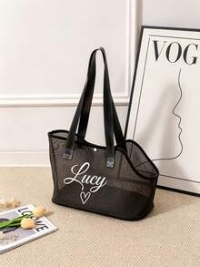 1pc Customizable Text Pet Mesh Bag, Highly Attractive Breathable Nylon Mesh Pet Travel Bag, Pet Mesh Shoulder Bag, Handbag, Suitable For Small Dogs And Cats, Lightweight And Portable, Versatile And Stylish, Airline Approved - Multicolor - View 4