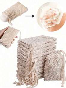 5/3/1pc Light‑Beige Ramie Soap Mesh Bags,Drawstring Closure, Quickly Create Rich Foam & Gently Exfoliate Skin,For Home Bathroom,Homestay Bath,Travel Toiletry Storage,Breathable Anti‑Slip Bath Accessory,Shower Accessories,Shower Fiber,Soap Dispenser - Multicolor - View 2