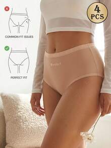 MEIYATING 4pcs Women's Triangle Panties, Mid-Low Waist, Cotton, Soft & Comfortable, English Print, Daily Shorts - Multicolor - View 5