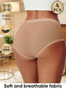 MEIYATING 4pcs Women's Triangle Panties, Mid-Low Waist, Cotton, Soft & Comfortable, English Print, Daily Shorts - Multicolor - View 3