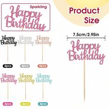 24 Peças Topper de Bolo de Aniversário Feliz com Glitter Brilhante, Toppers de Cupcake Multicoloridos, Decorações de Bolo para Festa de Aniversário, Suprimentos para Sobremesas e Confeitaria - Multicolorido - Visão 8