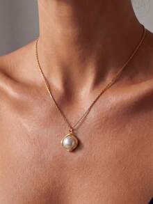 1pc Stainless Steel 18k Gold Plating Necklace Elegance Faux Pearl Pendant Necklace Wedding Necklace Jewelry For Women Gifts - Gold - View 1