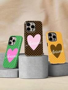 1pc Customized Minimalist Polka Dot Name Letter Phone Case, 2-In-1 Glossy Film Full Coverage Hard Shell Protective Cover For IPhone 11/12/13/14/15/16/17 Pro Max - Multicolor - View 4