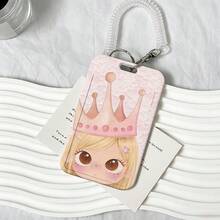 Macaron Color Big Eye Cartoon Girl Vertical Card Holder, Transparent Spring Ring Lanyard ID Badge Holder, Keychain, Student Back To School Stationery - Multicolor - View 6