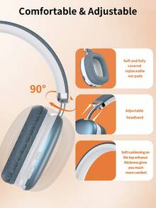 Tagry Cuffie Bluetooth senza fili con microfono, pieghevoli e portatili, suono stereo Hi-Fi, padiglioni auricolari in memory foam - Blu - Visualizzare 6