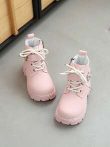New Round Toe Children's Boots, Casual Retro Flat Ankle Boots For Girls, Non-Slip Wear-Resistant Big Kids Shoes, Punk Boots For Female Students - Pink - View 6