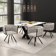 Set Of 2 Dining Chair Linen Black Beige For Kitchen And Dining Room - 黑色 - 查看 5