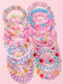 Set Gelang Anak Manik-Manik Aneka Warna dengan Liontin Hati & Bintang, 20 Buah, Warna Acak, Cocok untuk Pemakaian Sehari-hari dan Hadiah Ulang Tahun - MultiWarna - View 7