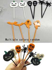 10PCS Halloween Fruit Forks, Party Decoration Cake Dessert Forks, Toothpicks, Dessert, Pastry, Pumpkin, Party Gathering Decoration, Multi-Color Random - Multi-color Halloween Fruit Forks 10pcs - View 13