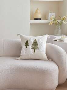 LCUHPCL 1 buah Sarung Bantal Bordir 3D Gaya Bohemian Motif Pohon Pinus & Gunung Bersalju, Dekorasi Rumah untuk Sofa, Ruang Tamu, Kamar Tidur, Ruang Makan, dan Lainnya - Krem - View 5
