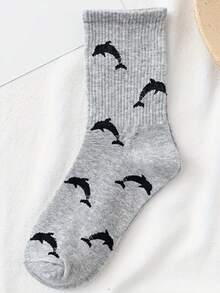 1 Pair Unisex Men's Orca Ocean Creature Pattern Socks, Winter Casual Soft Skateboard Non-Slip Socks - Multicolor - View 7