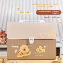 4 Estilos Carpeta de Archivo Acordeón Portátil con Diseño de Capibara Lindo para Niños, Organizador de Almacenamiento de Hojas de Examen Multicapa con Etiqueta de Color Aleatorio, Primer Día de Escuela - Multicolor - Ver 8