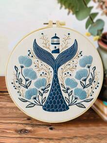 1pc 20*20cm/7.9*7.9in Ocean Theme Turtle & Shell Embroidery Kit, DIY Hand Embroidery Set For Adult Beginners, Home Decor Gift, Women's Sewing Gift, Includes User Manual, Printed Fabric, Embroidery Hoop, Needles & Thread - Sea Turtles - View 7