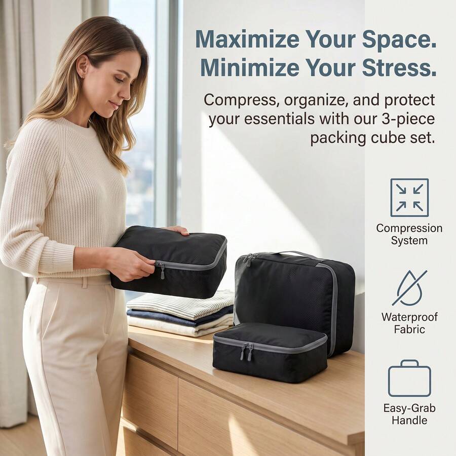 Set Of 4PCS Travel Compression Storage Bags Organizer Organiser In Suitcases Packing Cubes Luggage - Multicolor - View 1