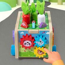 1 Set Solid Wood 7-In-1 Multifunctional Pull Cart Toy, Carrot Pulling, Fishing Game, Animal Shape Matching, Dragging, Learning To Walk, Push Cart, Multi-Way Play, Educational Enlightenment, Parent-Child Interaction, Role Play Toy For Infants And Toddlers - Multicolor - View 6