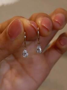 1 Pair Minimalist Luxury Water Drop Rhinestone Earrings, Suitable For Women's Daily Commute Wear - Yellow Gold - View 6