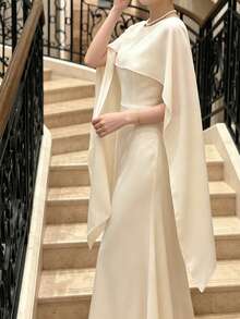 Women's Elegant Evening Shawl Gown, Formal Ball Party Long Dress Wedding Fall - Apricot - View 8