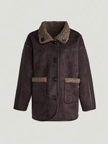 Adidas Originals Women's ORIGINALS CRAFTED JACKET Reversible Casual Loose Faux Lamb Fleece Sports Jacket KT3146 - Brown - View 4