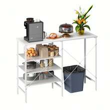 Multifunctional Storage Table, Freely Combinable Organizer Table With White Metal Frame & White Top, Flexible To Assemble For Kitchen, Living Room, Basement & Garage, 120x40x85.5cm, 120 X 40 X 85.5 Cm - White - View 4