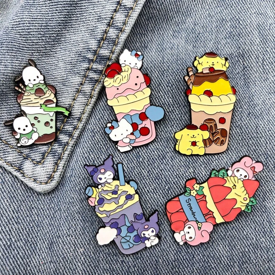 SANRIO 1件可愛卡通三麗鷗胸針,萬聖節與聖誕節金屬徽章,Hello Kitty胸針,柔軟甜美貓咪合金包包配件針 - 彩色 - 查看 1