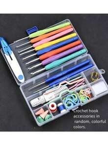 52pcs Crochet Tool Set With Storage Box, 16 Sizes Crochet Hooks For Beginners, Crochet Kit For Beginners, Ergonomic Soft Grip Crochet Hooks, Crochet Knitting Set, Gift For Women, Crochet Knitting, Crochet, Crochet Knitting, Sewing Tools, Sewing, Crochet Knitting, Crochet Knitting Tools, Can Crochet Pet Clothes, Can Crochet Socks - Multicolor - View 12
