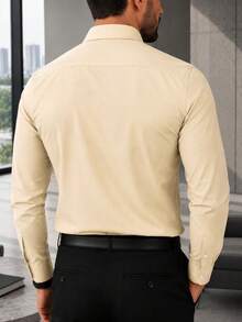 Men's Long Sleeve Spandex Dress Shirt - 米色 - 查看 2