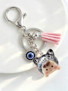 1pc Evil Eye Tassel 3D Glitter Cat Head Phone Charm Resin Phone Pendant Keychain Bag Accessory - Keychain - View 10