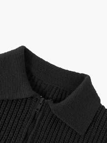 1pc Boys Teen Casual Minimalist Half-Open Front Sweater, Suitable For Commute And School, Autumn/Winter - Black - View 9