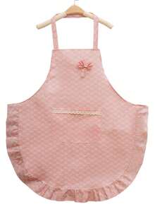 1pc Cute Pink Bow Print Ruffle Trim Women's Kitchen Apron, Sweet Lace Pocket Waterproof Home Cleaning Cooking Apron, Japanese & Korean Style Housework Baking Cleaning Gardening Apron - Multicolor - View 7