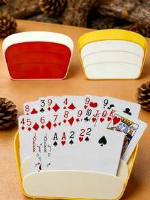 1/2pcs Playing Card Holder, Playing Card Inserter, Hands-Free, One-Handed Operation, Non-Slip Durable, Slanted Design, Suitable For Card Games, Poker Parties, Family Card Game Nights, Plastic Material, Holds Up To 40 Cards - Multicolor - View 1