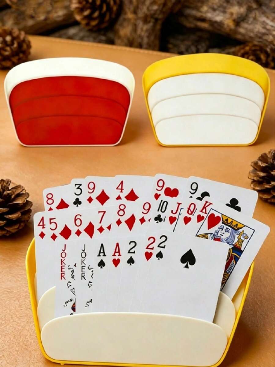 1/2pcs Playing Card Holder, Playing Card Inserter, Hands-Free, One-Handed Operation, Non-Slip Durable, Slanted Design, Suitable For Card Games, Poker Parties, Family Card Game Nights, Plastic Material, Holds Up To 40 Cards - Multicolor - View 1