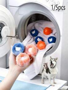 1/5pcs Pet Hair Remover Laundry Balls, Fluffy Laundry Balls, Prevent Clothes Tangling, Washing Machine Cleaning Balls, Reusable, Collect Lint, Keep Clothes And Bedding Hair-Free, Essential For Pet Owners - Multicolor - View 1