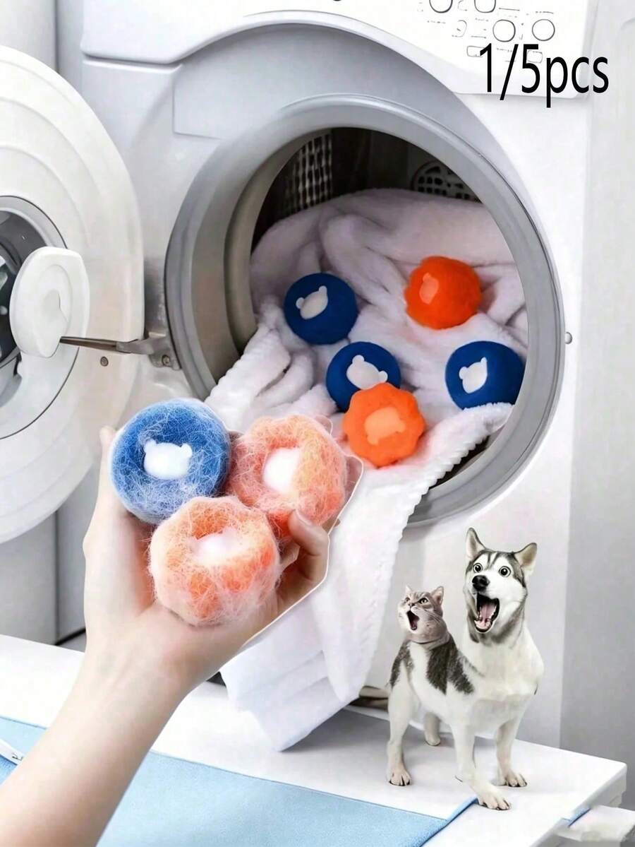 1/5pcs Pet Hair Remover Laundry Balls, Fluffy Laundry Balls, Prevent Clothes Tangling, Washing Machine Cleaning Balls, Reusable, Collect Lint, Keep Clothes And Bedding Hair-Free, Essential For Pet Owners - Multicolor - View 1