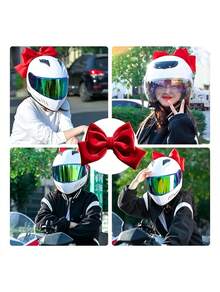 Accesorio Decorativo Autoadhesivo para Cascos de Motocicleta, Moño Grande Rosa + Orejas de Gato, Cuernos y Alas de Murciélago Sin Taladrar - Rojo - Ver 7