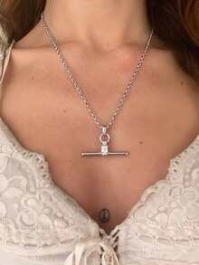 1 buah Kalung Rantai Liontin T-Bar Vintage Rantai Tali Kuba Perhiasan Berlapis Silinder Geometris Aksesori Leher V - MultiWarna - View 3