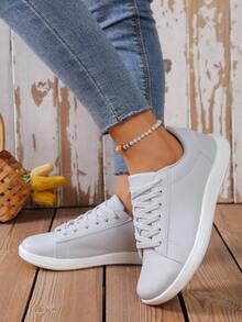 AOSEIN Women's Plus Size Wide Toe Box Athletic Shoes, Faux Leather Striped Decor, Front Lace-Up, Soft Sole, Lightweight, Suitable For Daily Casual Wear - Grey - View 3