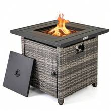29" Propane Rattan Firepit Table W/ Lava Rocks & Protective Cover Metal Frame - Default - View 12