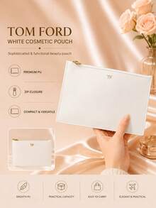 Tom Ford TF白色化妝包21×14cm,單件售賣,簡約金邊拉鍊款,日常出行收納美妝用品 - 白色 - 查看 3