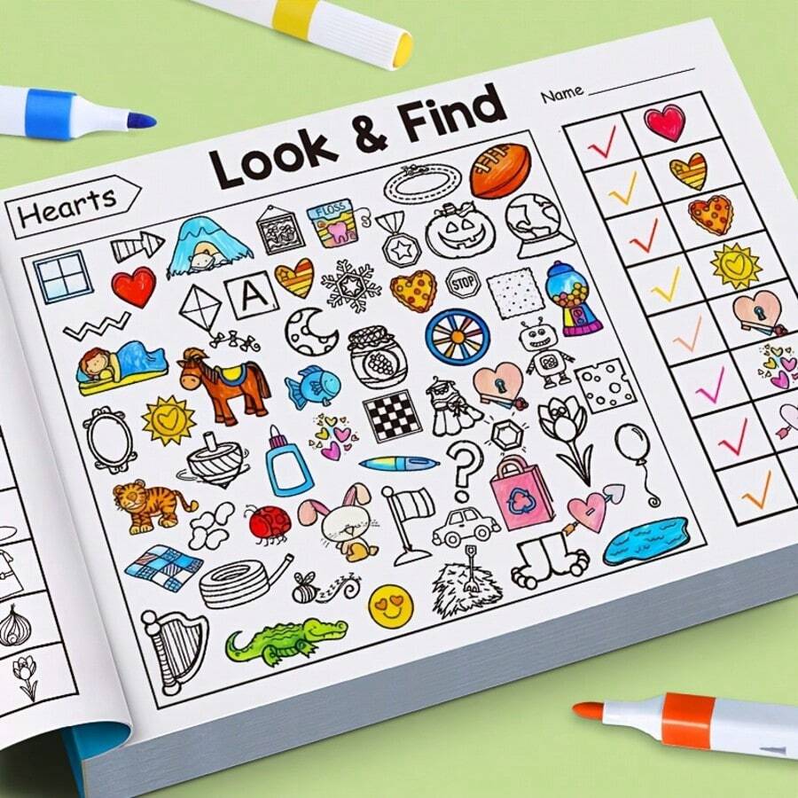 32-Page Children's Interactive Treasure Hunt Coloring Book (With Hidden Patterns), Fun Find-And-Seek Game, Enhances Focus, Observation And Fine Motor Skills, Includes Writing Practice Pages, Suitable For Classroom Learning, Back To School And Christmas/Easter Gifts