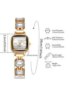 Women's Exquisite Square Digital Dial Bracelet Watch, Fashion Cut Rhinestone Inlaid Quartz Watch, Gift For Girlfriend (1pc/Set) Watch Box Not Included - White - View 4