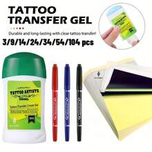Complete Tattoo Transfer Set 70G Transfer Gel + 3-Color Markers + Transfer Paper Durable Clear Transfer Tattoo Supplies Portable Travel Pack - Multicolor - View 1